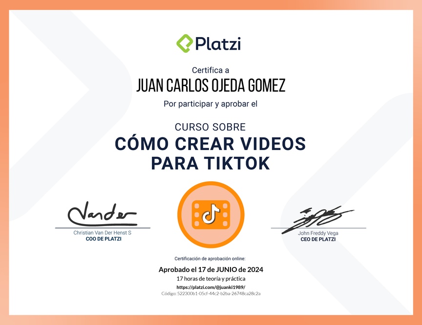 Diploma del Curso para Crear Videos Creativos en TikTok