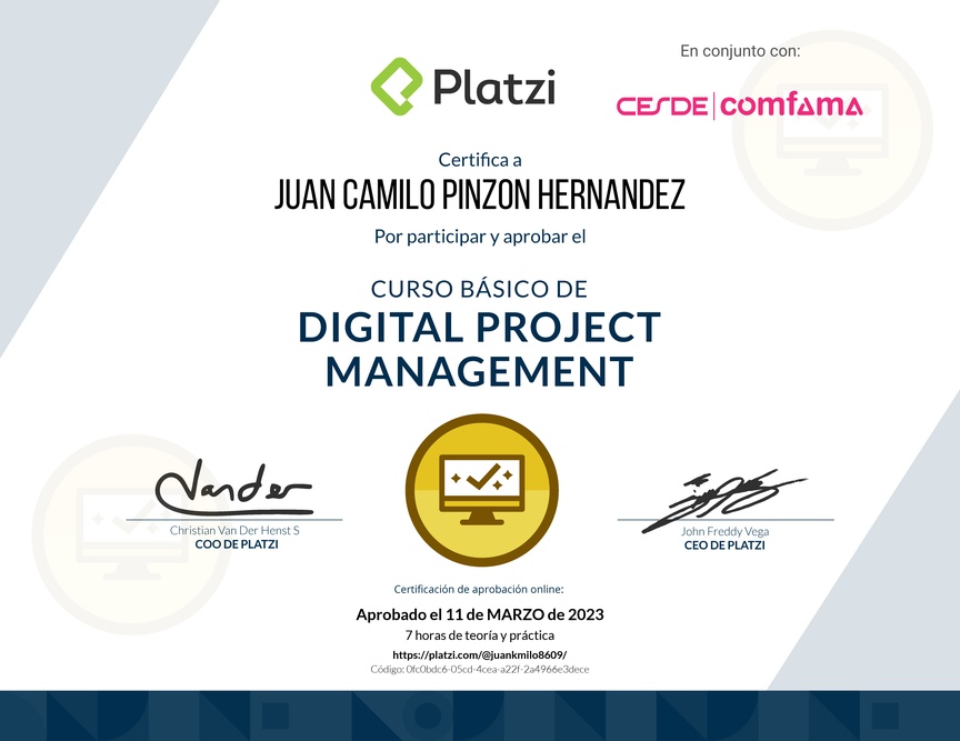 Diploma del Curso Básico de Digital Project Management