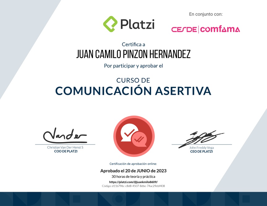 Diploma del Curso de Comunicación Asertiva para la Vida Personal y Profesional (2021)