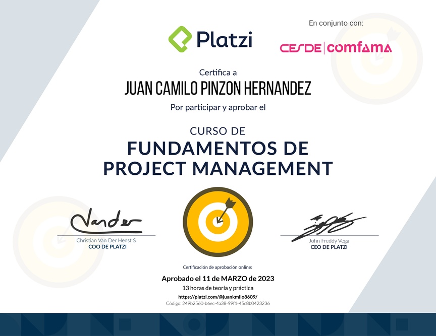 Diploma del Curso de Fundamentos de Project Management