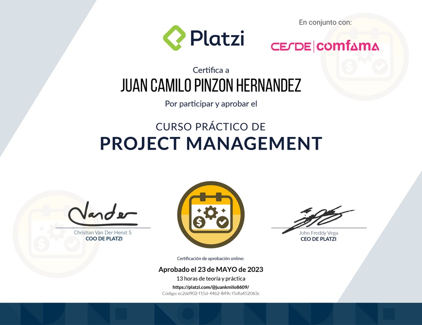 Diploma del Curso Práctico de Project Management