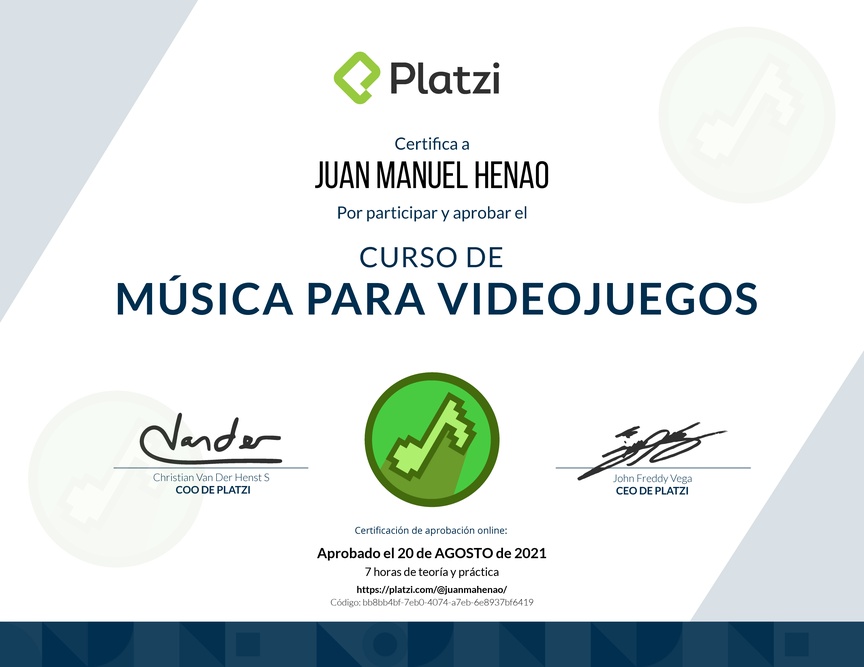 Diploma del Curso de Música para Videojuegos