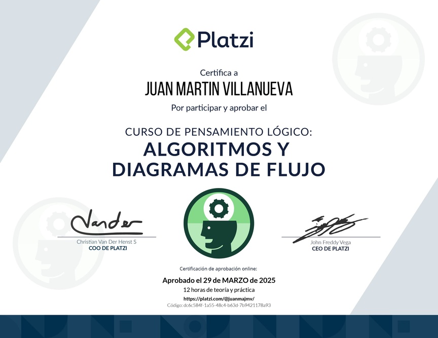 Diploma del Curso de Pensamiento Lógico: Algoritmos y Diagramas de Flujo