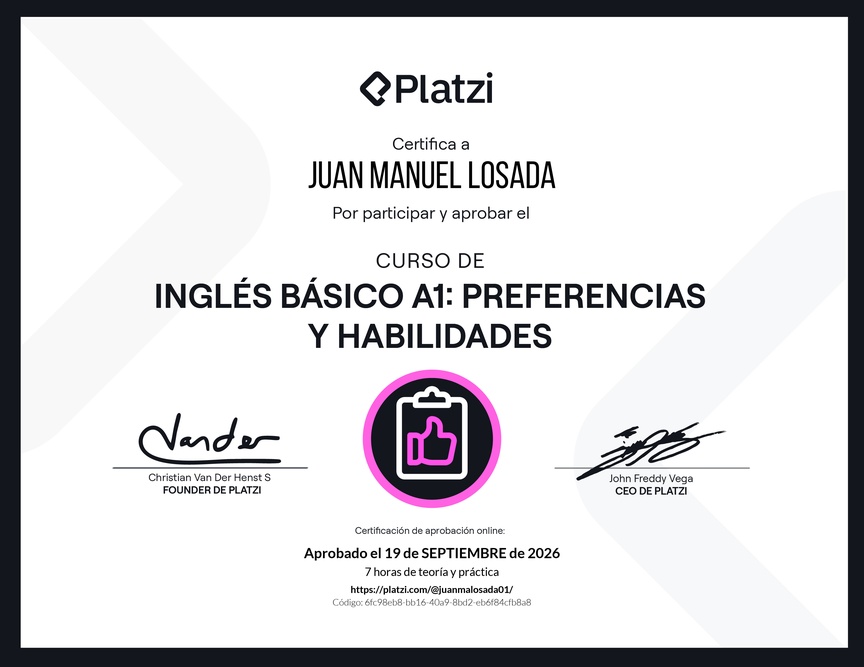 Diploma del Curso de Inglés Básico A1: Preferencias y Habilidades