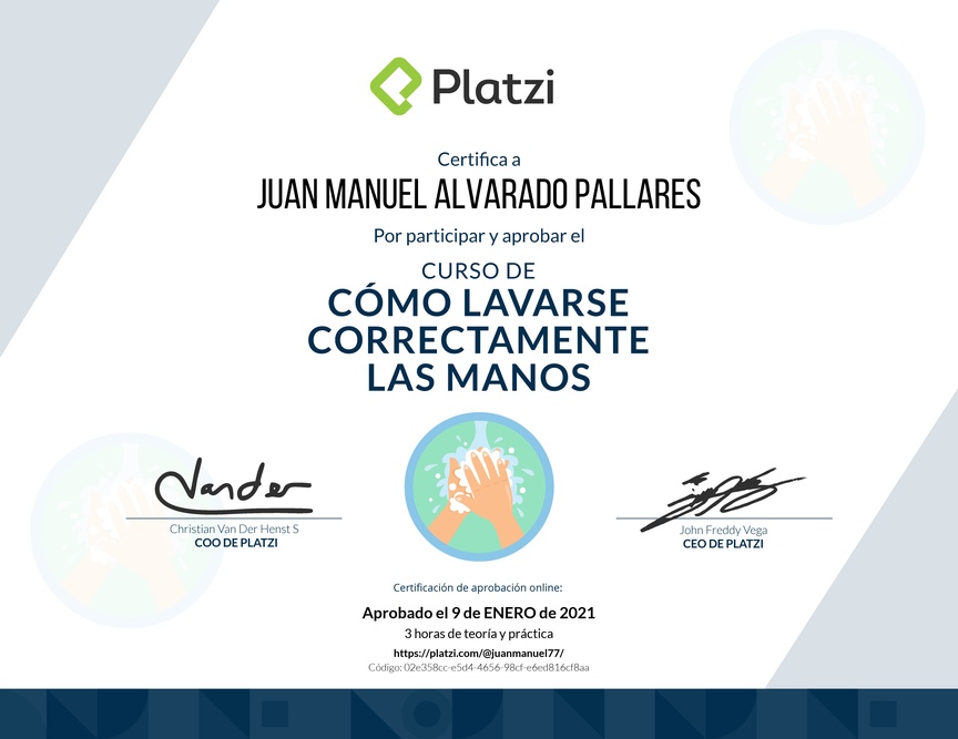 Diploma del Curso para Lavarse las Manos Correctamente