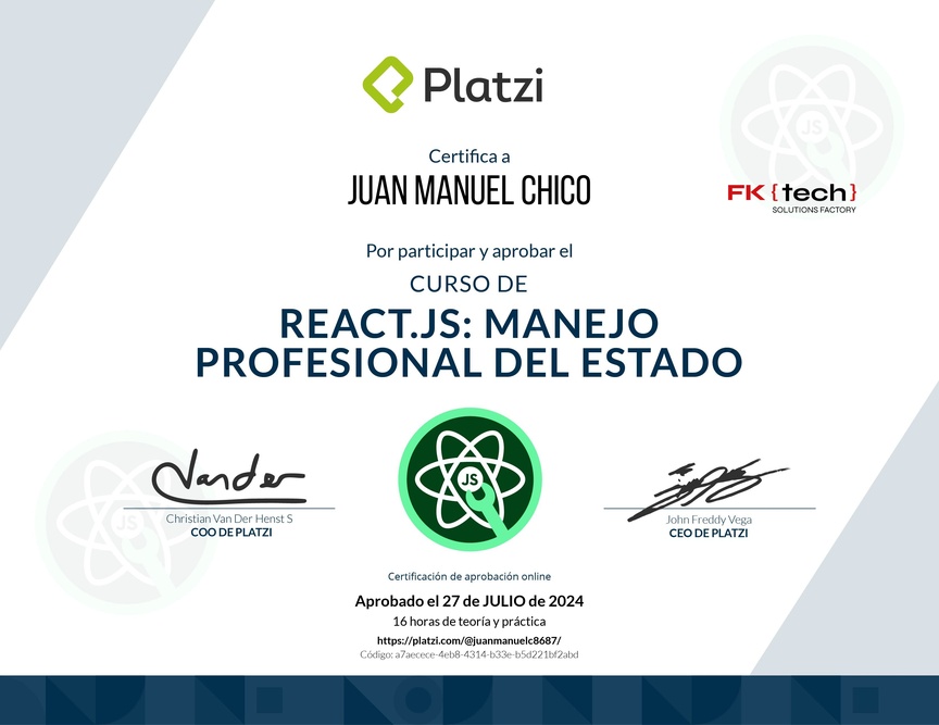 Diploma del Curso de React.js: Manejo Profesional del Estado