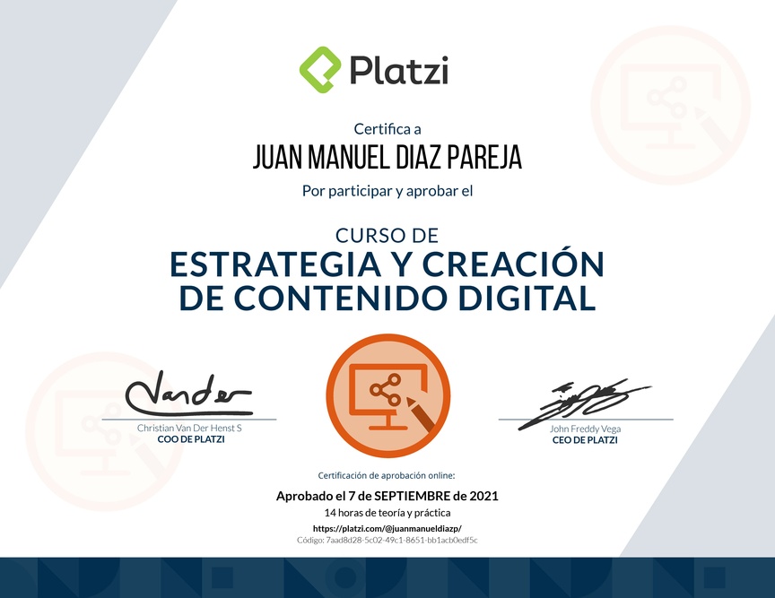 Diploma del Curso de Estrategia y Creación de Contenido Digital