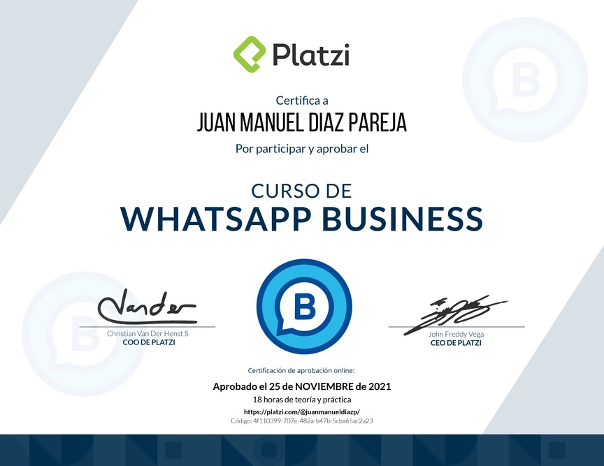 Diploma del Curso de WhatsApp Business