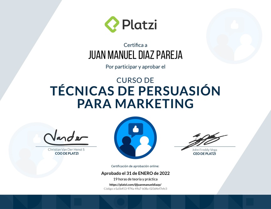 Diploma del Curso de Persuasión y Decisión en Marketing Digital