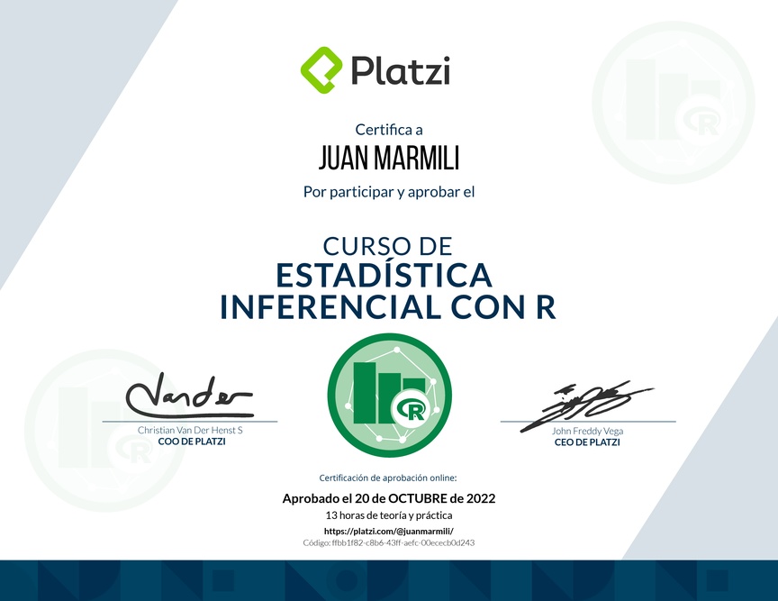 Diploma del Curso de Estadística Inferencial con R