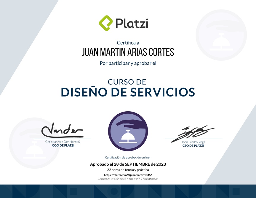 Diploma del Curso de Diseño de Servicios