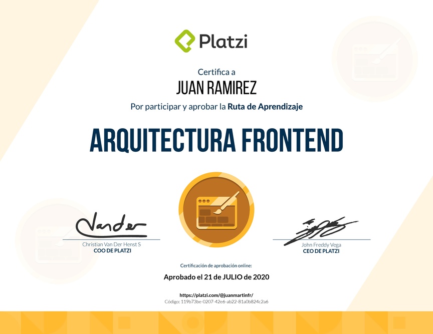 Diploma de la Ruta de Aprendizaje de Arquitectura Frontend