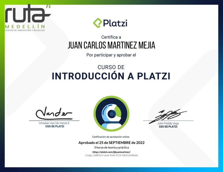 Diploma del Curso de Introducción a Platzi