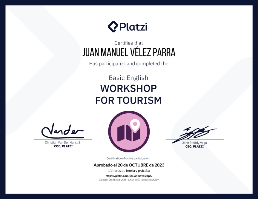 Diploma del Curso de Inglés Práctico para Viajes de Turismo