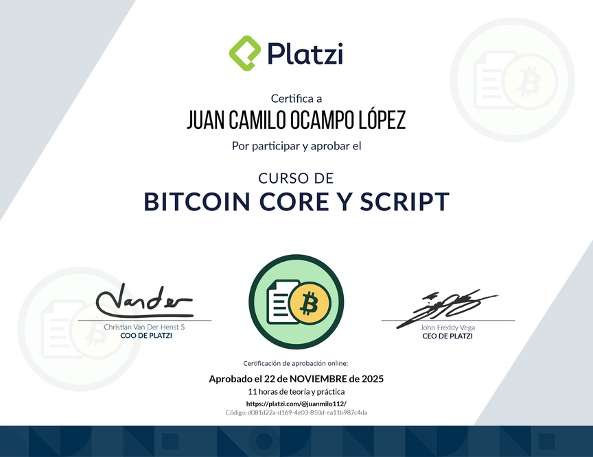 Diploma del Curso de Bitcoin Core y Script