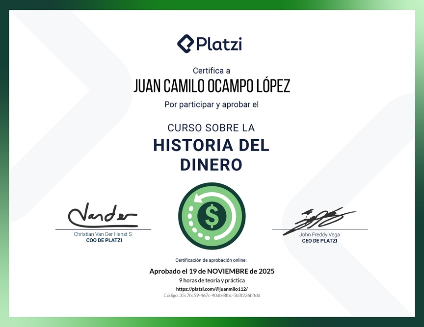 Diploma del Curso Sobre la Historia del Dinero