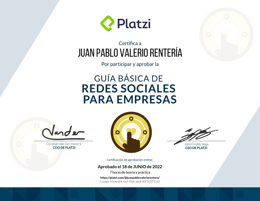 Diploma de Guía Básica de Redes Sociales para Empresas