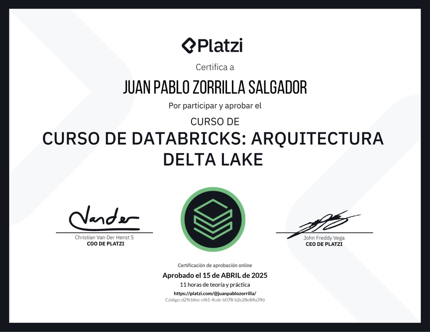 Diploma del Curso de Databricks: Arquitectura Delta Lake