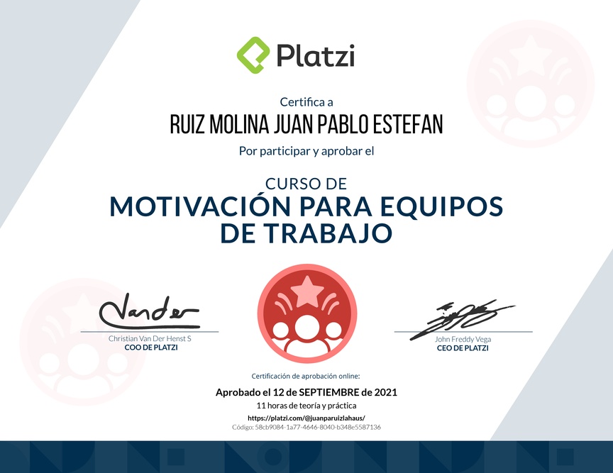 Diploma del Curso de Motivación para Equipos de Trabajo