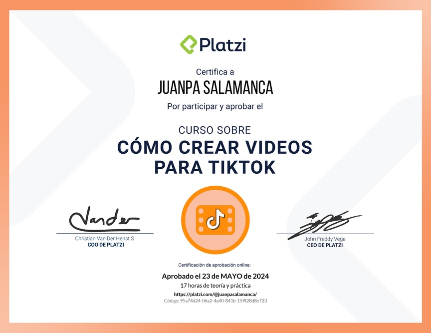 Diploma del Curso para Crear Videos Creativos en TikTok