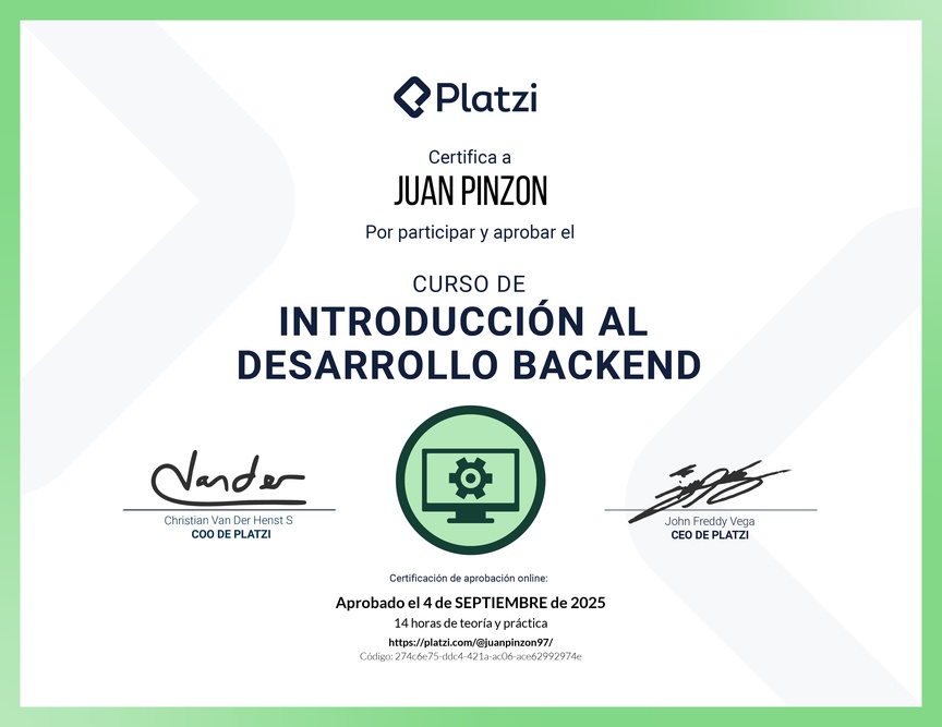 Diploma del Curso de Introducción al Desarrollo Backend