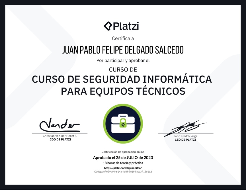 Diploma del Curso de Seguridad Informática para Equipos Técnicos