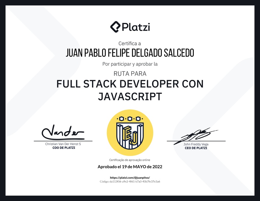 Diploma de la Ruta de Aprendizaje de Full Stack Developer con JavaScript