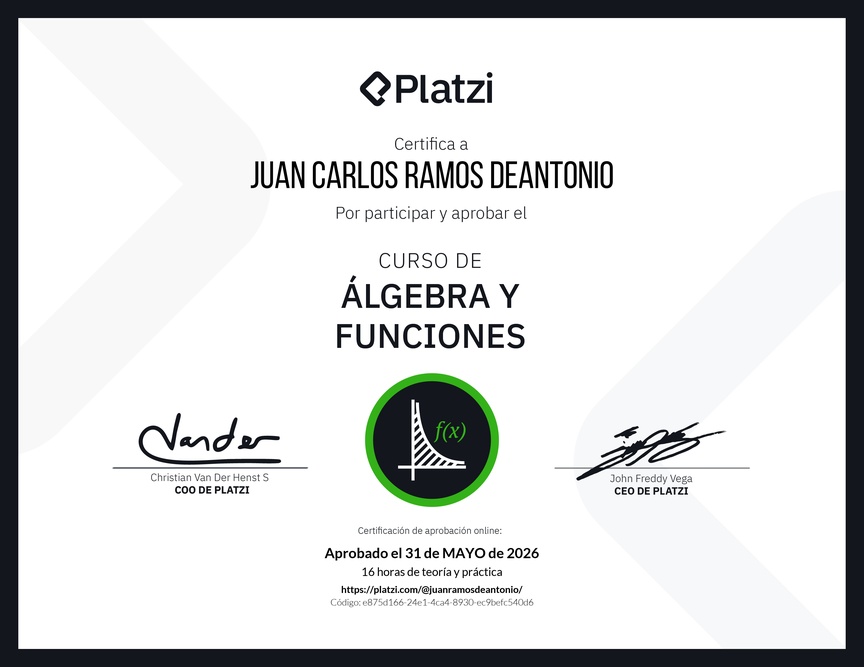 Diploma del Curso de Álgebra y Funciones