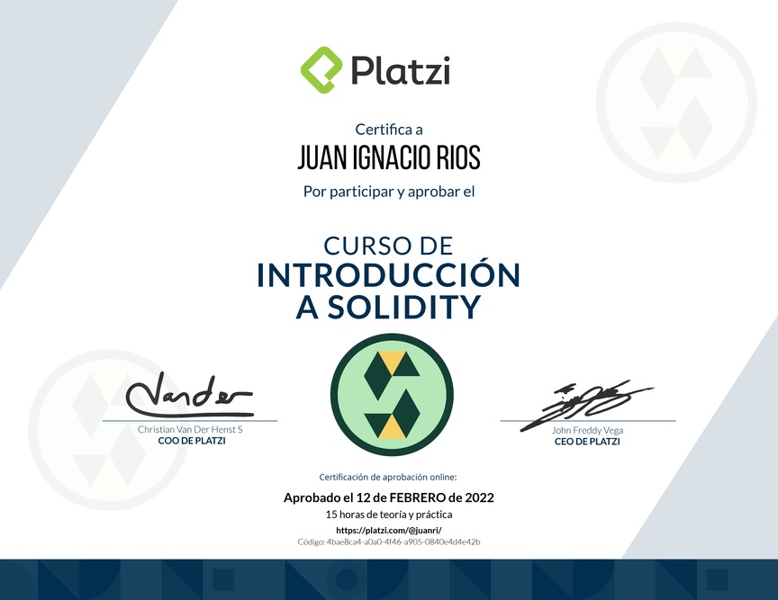 Diploma del Curso de Introducción a Solidity