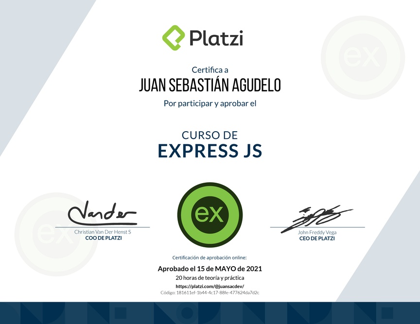 Diploma del Curso de Express.js 2018