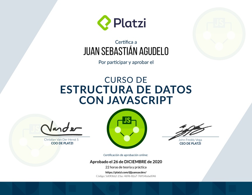 Diploma del Curso de Estructuras de Datos con JavaScript