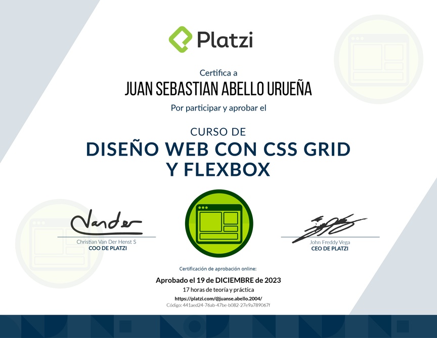 Diploma del Curso de Diseño Web con CSS Grid y Flexbox