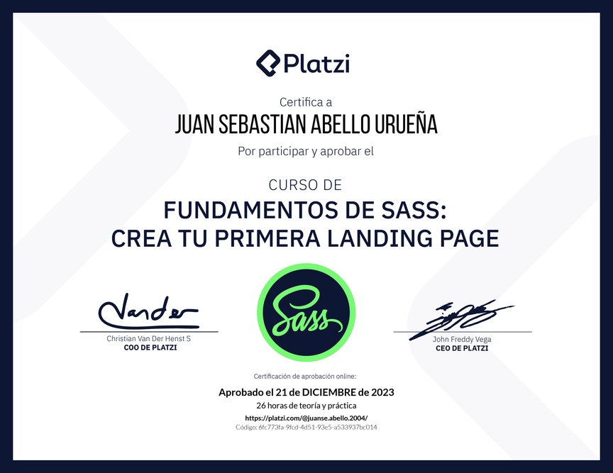 Diploma del Curso de Fundamentos de Sass: Crea tu Primera Landing Page