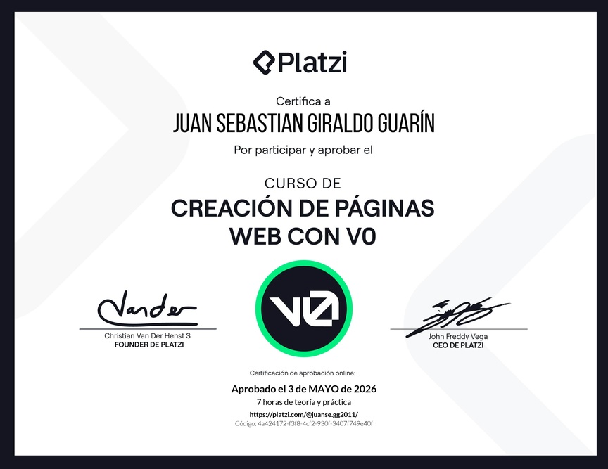 Diploma del Curso de Creación de Páginas Web con v0
