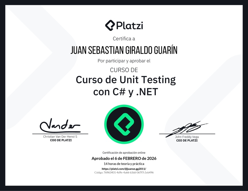 Diploma del Curso de Unit Testing con C# y .NET