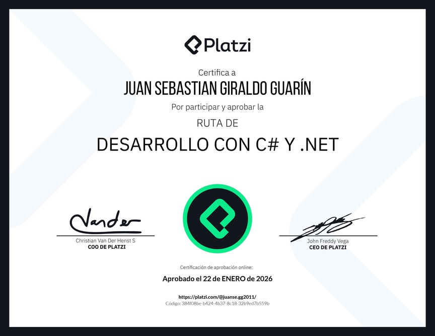 Diploma de la Ruta de Aprendizaje de Desarrollo con C# y .NET