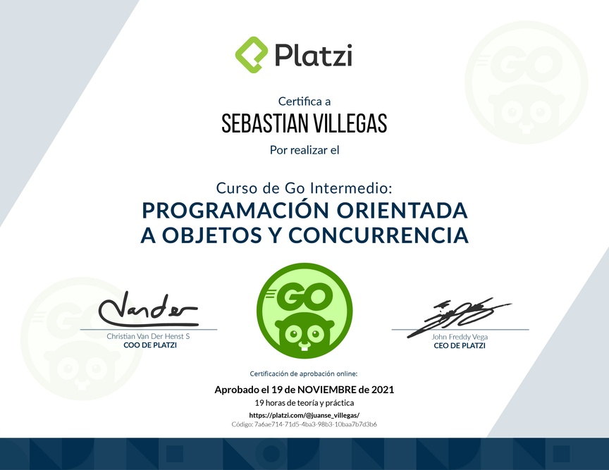 Diploma del Curso de Go Intermedio: Programación Orientada a Objetos y Concurrencia