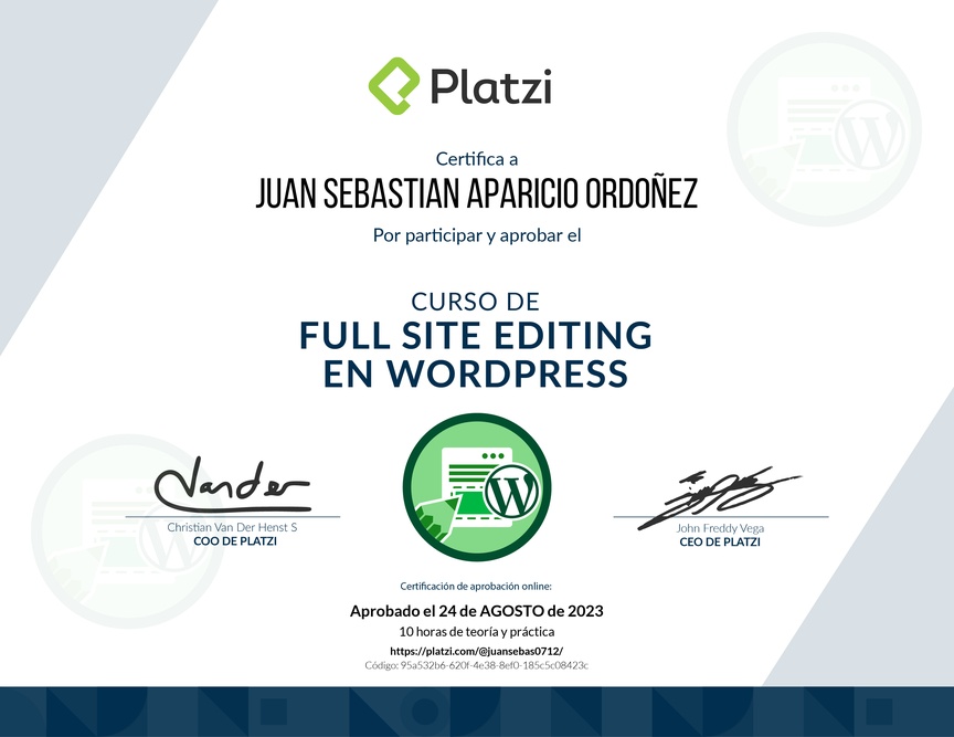 Diploma del Curso de Full Site Editing en WordPress