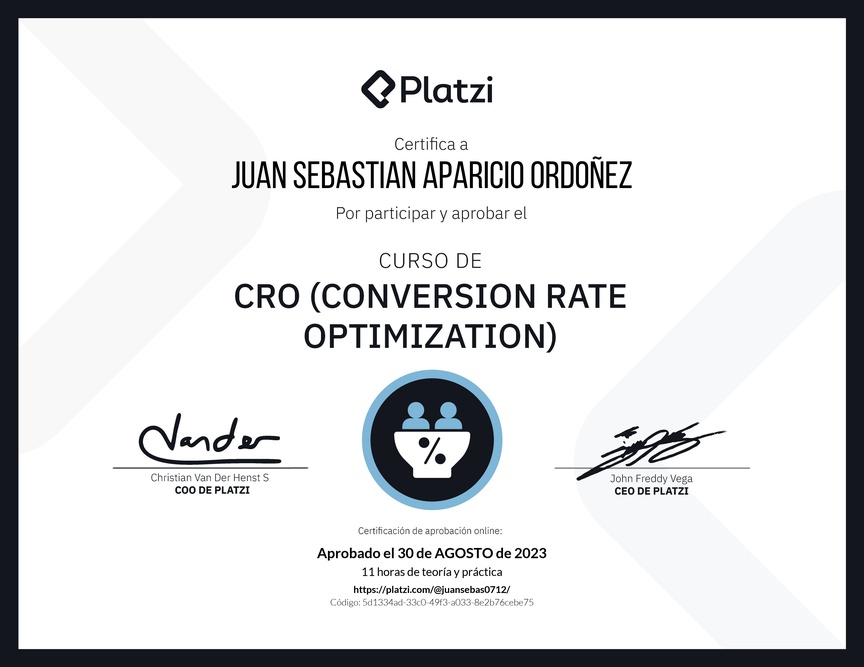 Diploma del Curso de CRO (Optimización de Conversiones)