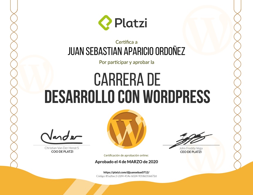Diploma de la Ruta de Aprendizaje de Desarrollo con WordPress