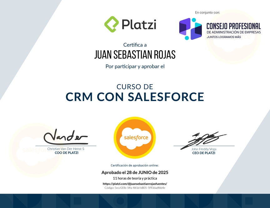 Diploma del Curso de CRM con Salesforce