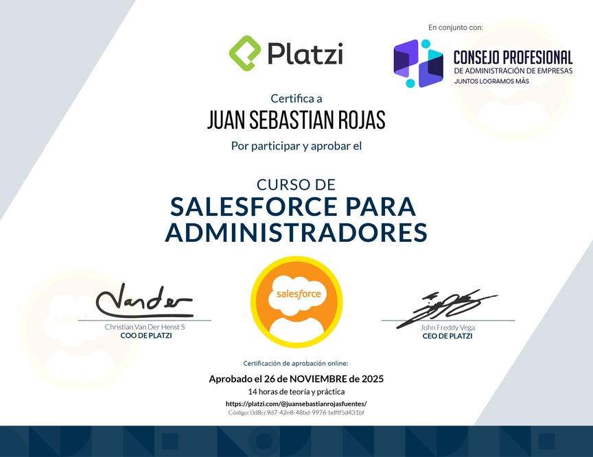 Diploma del Curso de Salesforce para Administradores