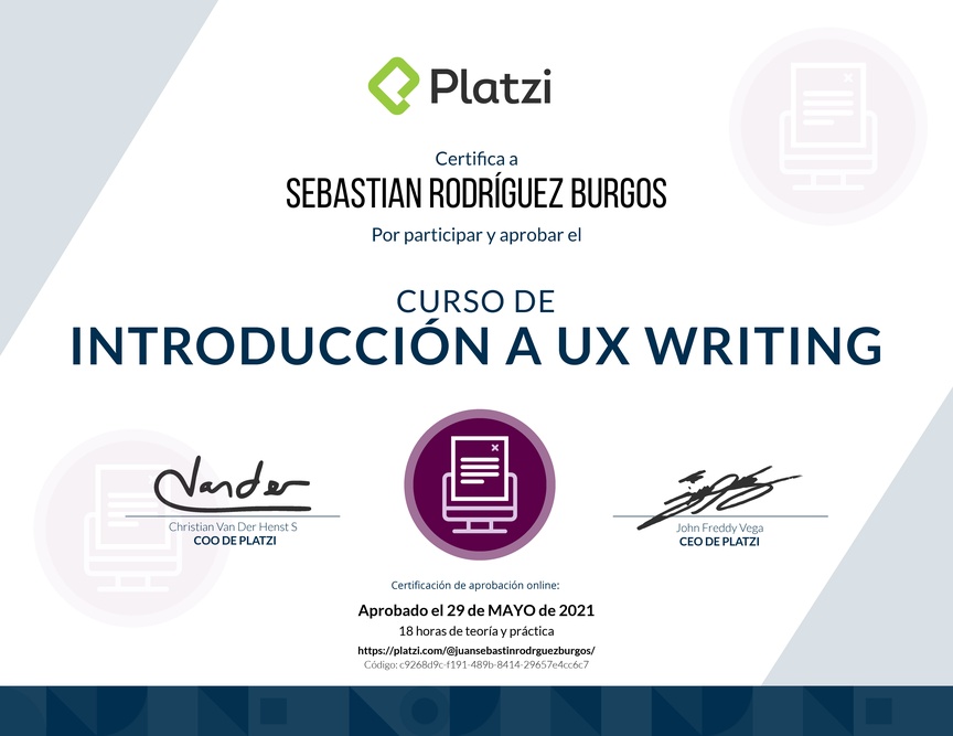 Diploma del Curso de UX Writing básico