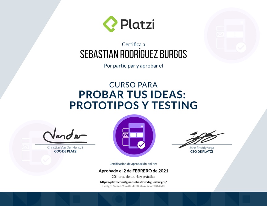 Diploma del Curso de validación de Ideas: Prototipos y Testing Exitosos
