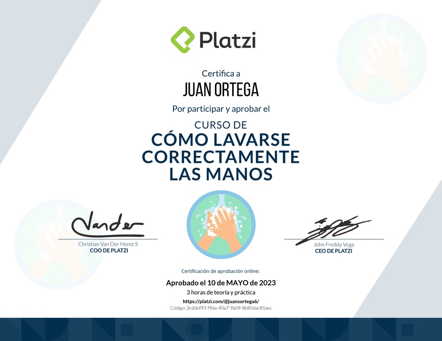 Diploma del Curso para Lavarse las Manos Correctamente