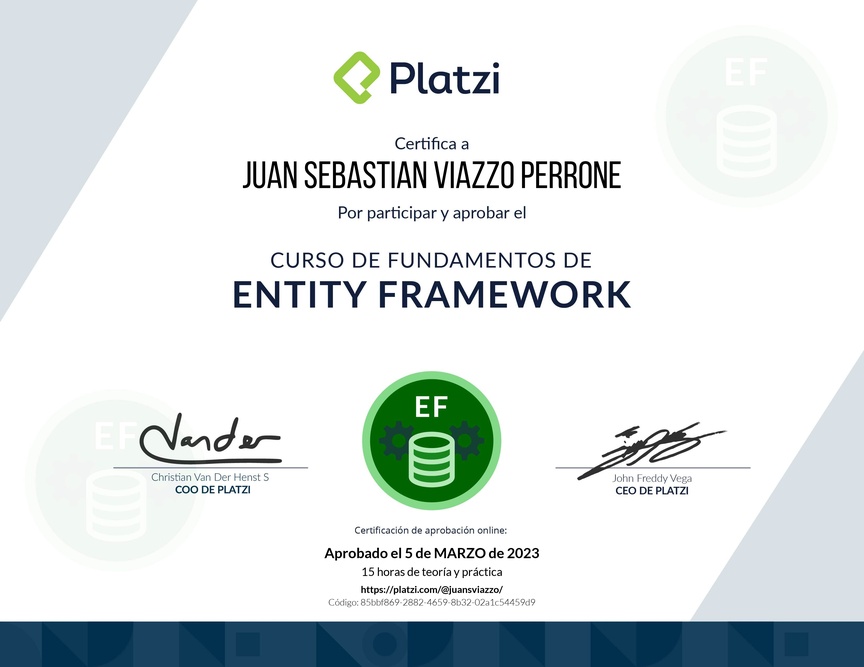 Diploma del Curso de Fundamentos de Entity Framework