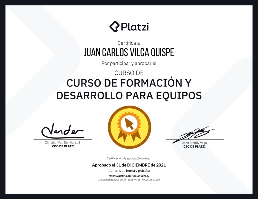 Diploma del Curso de Formación y Desarrollo para Equipos