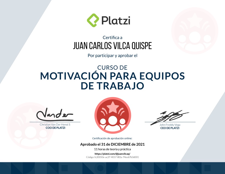 Diploma del Curso de Motivación para Equipos de Trabajo