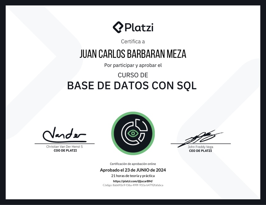 Diploma del Curso de Bases de Datos con SQL - Deprecado