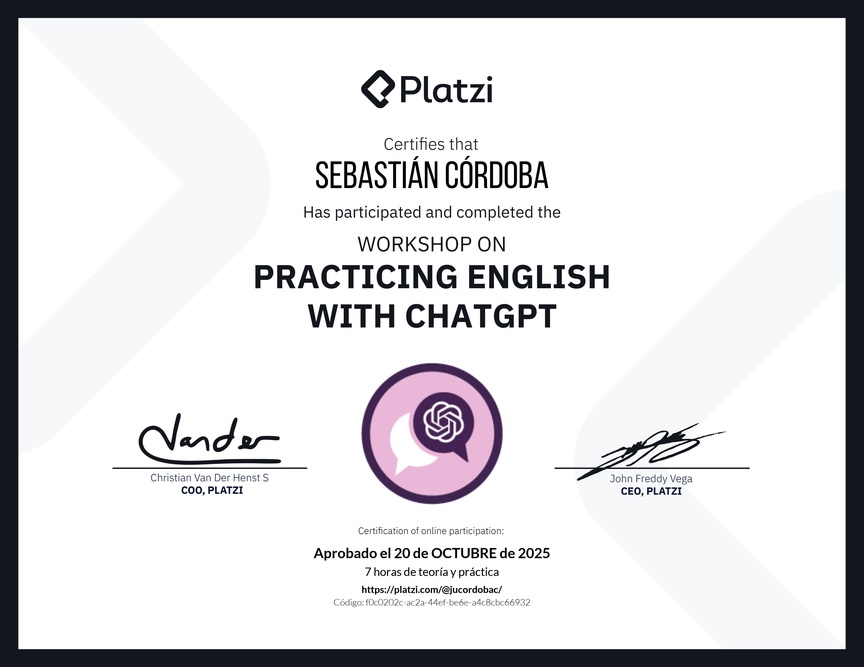 Diploma del Curso de Inglés Práctico con ChatGPT